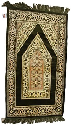 Prayer Rug on Green Velvet with Unique Machine Embroidery