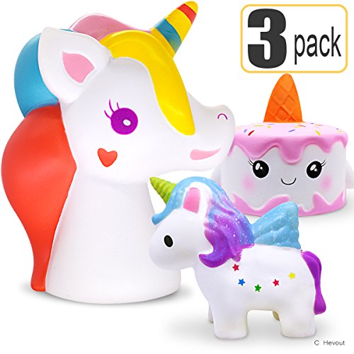 Hevout squishies pack giant squishy cheap cake squishys unicorn toys for kids slow rising toys 3pcs