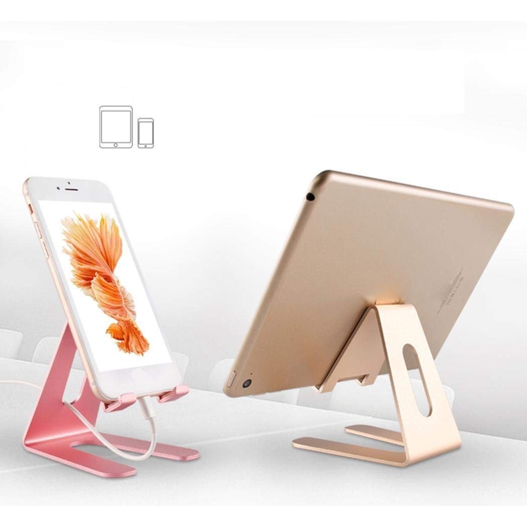 Jinguio Cell Phone Desk Stand Holder Aluminum Desktop Portable Universal Desk Stand for Huawei iPhone iPad Mini Samsung All Mobile Smart Phone Tablet Display (Rose Gold)