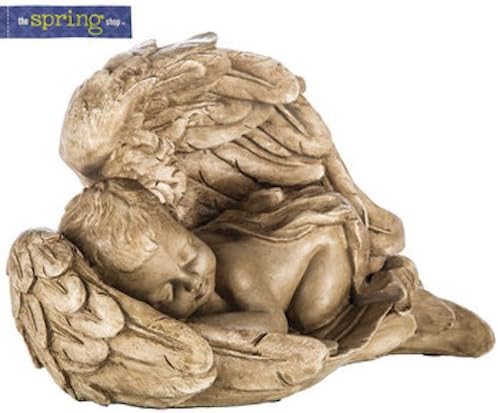 Beige Brown Sleeping Cherub Angel Wings Figurine