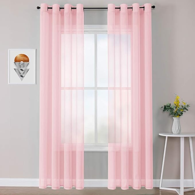 Pink Sheer Curtains Girls Room 54 inches Long Curtain