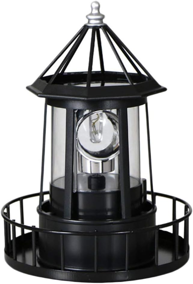 Cabilock LED Rotating Lighthouse Solar Beacon Tower Lamp Water Resistant Lighthouse Light Ornament for Garden Yard Outdoor Decor