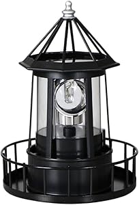 Cabilock LED Rotating Lighthouse Solar Beacon Tower Lamp Water Resistant Lighthouse Light Ornament for Garden Yard Outdoor Decor