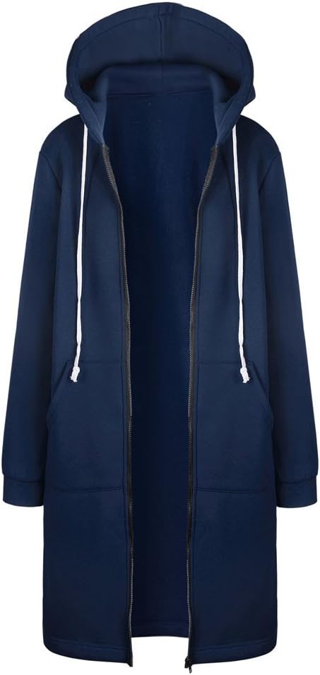 UONQD Women Jacket Warm Zipper Open Hoodies Sweatshirt Long Coat Tops Outwear