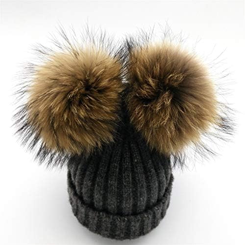 Women Winter Caps Real Mink Fur Pompom Hat Knitted Wool Cotton Hats Two Pompoms Skullies Beanies Bonnet Girls Female Cap