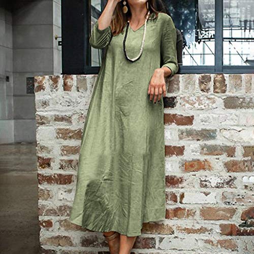 Witspace Fashion Women Loose O-Neck Solid Color Print Five Sleeve Long Sleeve Dress - Thumbnail 2