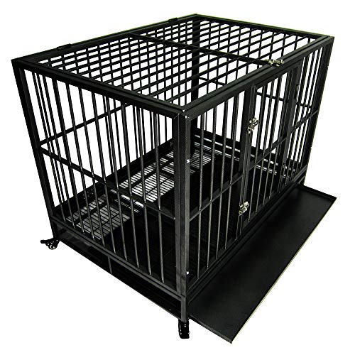 Lovinland 42" Heavy Duty Dog Cage Crate Kennel Metal Pet Playpen Portable with Tray Black
