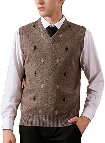 Men's Casual Slim Fit V-Neck Rhombus Business Knitwear Sweater Vest