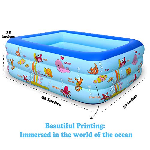 WateBom Inflatable Family Swim Center Pool with Inflatable Soft Floor, 83 inches Ocean World Kids Swimming Pool - Thumbnail 2