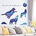 iwallsticker Creative Blue Galaxy Wolf Wall Decals Removable Stickers Living Room Decor Home Art Kids Bedroom Decal Nursery Sticker Boy Rooms Mural Children Gift Sticker Decal