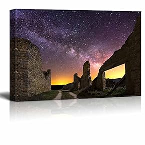 Canvas Prints Wall Art - Beautiful Scenery/Landscape Old Ruins at Night, Spain | Modern Wall Decor/Home Decoration Stretched Gallery Canvas Wrap Giclee Print & Ready to Hang - 12" x 18"