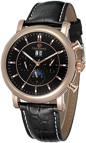 Qiyan Men's Mechanical Automatic Moon Phase Calendar Watch Black