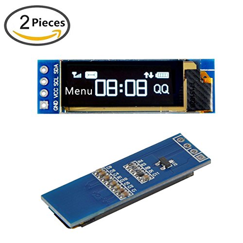 MakerFocus 2pcs I2C OLED Display Module 0.91 Inch I2C SSD1306 OLED Display Module White I2C OLED Screen Driver DC 3.3V~5V for Arduino