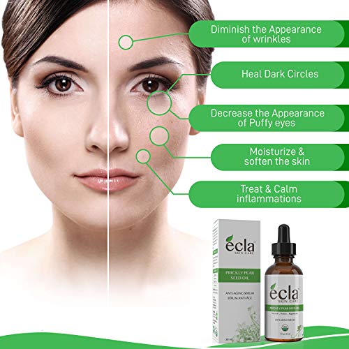 Prickly Pear Seed Oil (1 Oz - 30 ml) Cactus Barbary Fig Oil 100% Pure Certified Organic Anti Aging Facial Night Serum Moisturizer - Natural Treatment for Acne, Blemishes and Under Eye Dark Spots