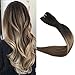 Full Shine Weft Hair Extensions Human Hair 16 Inch Sew in Hair Extensions Real Human Hair Color 1B Off Black Fading to Chestnut Brown Highlight Caramel Blonde Soft Silky Hair for Women 105G