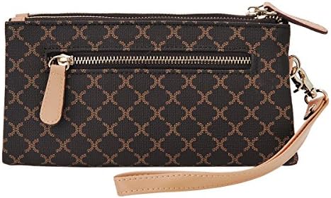 Grid RFID Blocking Bifold Women PU leather Short Strap Purse long Wallet Handbag Coin Pocket (Coffee)