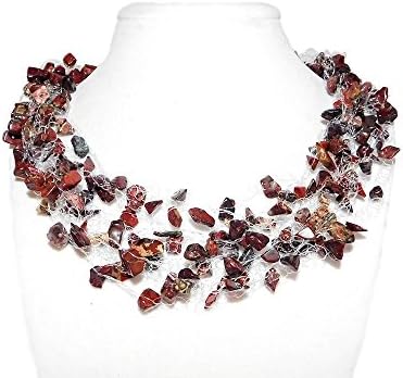 Red Jasper Multi Strand Floating Necklace. Handmade Dark Red Gemstone Nuggets Choker