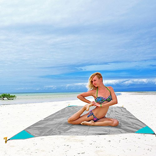 iMissiu Sand Free Beach Mat, Picnic Pocket Blanket Lightweight Waterproof Beach Blanket for Outdoor Camping, Travel, Hiking (Grey)