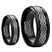 His & Her's 8MM & 6MM Black Tungsten Carbide Wedding and Engagement Bridal Band Ring Sets w/Laser Etched Celtic Design