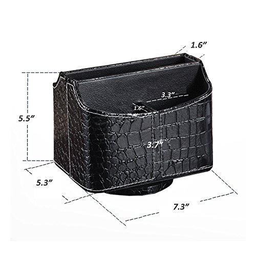UnionBasic PU Leather Crocodile Pattern 360 Degrees Rotatable Remote Control/Controller Organizer, Spinning TV Guide/Mail/Media Desktop Organizer Caddy Holder (Crocodile Black)