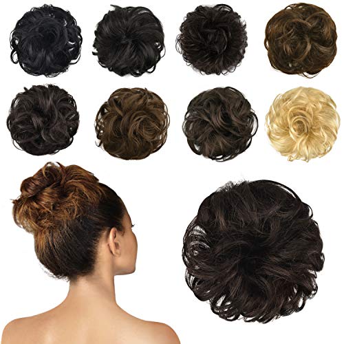 FESHFEN 100% Human Hair Scrunchies (6# Medium Chestnut Brown) Curly Messy Hair Bun Extensions Wedding Hair Pieces for Women Kids Hair Updo Donut Chignons