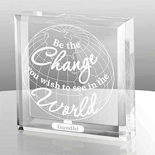 Kate Posh - Be The Change You Wish to See in the World Engraved Keepsake and Paperweight - Graduation Gifts - Motivational Quote - Inspirational Quote - Mahatma Gandhi Quote