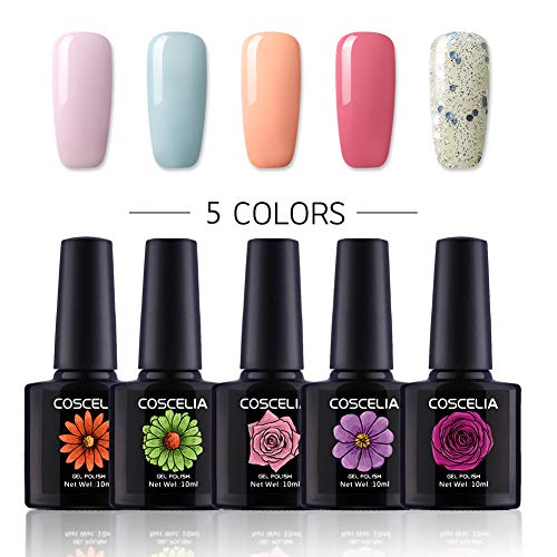 Coscelia Nail Polish Manicure Kit 5 Colors Soak Off Gel Polish with 48W LED UV Nail Lamp Top and Base Coat Decoration Nail Remover Manicure Professional Tool Set Starter Kit