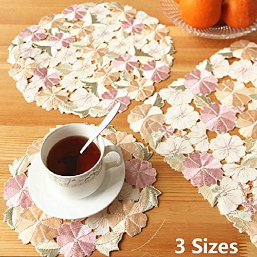 Lace Hollow Out Embroidered Flowers Coffee Mug Coaster Christmas Round Placemat Tableware Mats for Kitchen Dining Table Table mat (Size : Round 30CM)