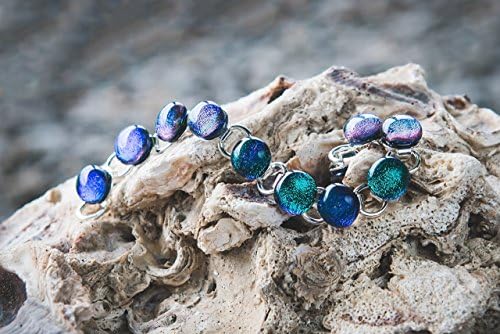 Draak Glass Jewelry, handmade Bracelet, Dichroic Fused Glass, Silver Plated, 7" Emerald Green &amp; Violet, Healing Colors For Your Body &amp; Spirit