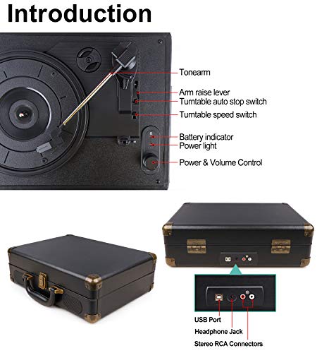 GOODNEW Vinyl Record Player Turntable, Built in Speakers, Support Headphone & RCA Outputand AUX (3.5mm) Input Jack & Bluetooth Connection