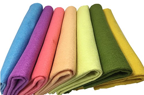 Misscrafts 7pcs 18" X 18" 1.4mm Thick Soft Felt Nonwoven Fabric Sheet Pack DIY Craft Patchwork Sewing Squares Assorted Colors(Spring)