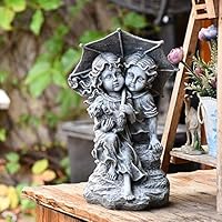 Liweibao-Home Garden Statue European Retro Umbrella Ornaments Couple Creative Garden Landscape Balcony Sculpture Outdoor Lawn Yard Decor (Color : Gray, Size : 23x22x38cm)