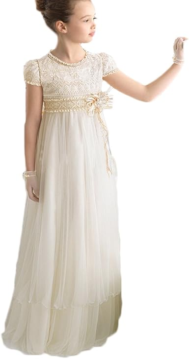YoYodress Oro Appliques Vestidos de niña Manga Corta Tul Niños Vestido de Primera Comunión: Amazon.es: Ropa y accesorios