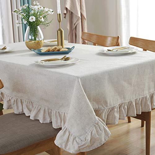 Meiosuns Tablecloths Lace Table Cloth Natural Linen Ruffled Tablecloth Rectangular Table Cover Simple Style Tablecloths Heat and Moisture Resistance Home Decor (White1, 55"x102")