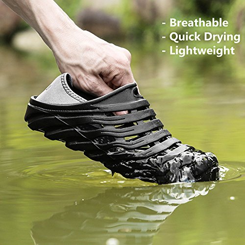 Kqpoinw Summer Unisex Garden Clogs Walking Slippers Lightweight Breathable Sandals Anti-Slip Quick Drying Beach Water Shoes ((Men)10.5 US/45 EU=10.83", Black)