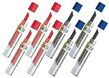 Pentel Lead Refills 0.7mm RED (4 Tubes PPR-7) + Blue (4 Tubes PPB-7), 12 Leads per Tube