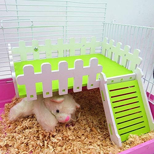 Nubstoer Wooden Small Animal Hamster Mouse Playing House Fence Cage Bedding Platform Toy Green