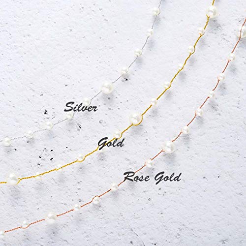 Catery Bride Wedding Headband Pearl Long Hair Vine Braid Headpieces Bridal Hair Accessories for Women (Rose Gold) - Thumbnail 2