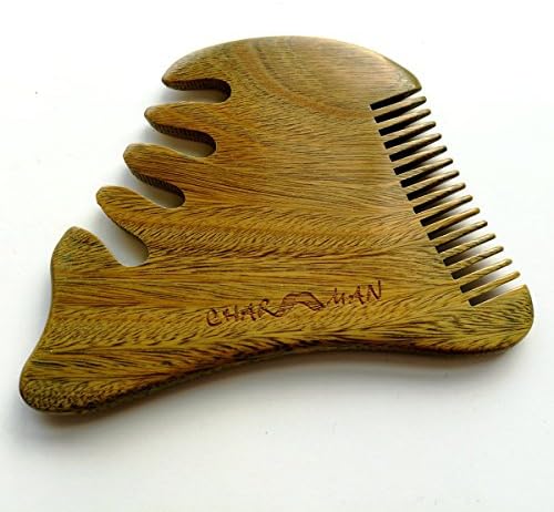 Charmman Wooden Beard Comb Massage Comb - AntiStatic and Green Sandalwood Pocket Comb for Beard &amp; Moustache-Gift Box and Pouch