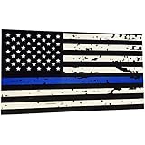 BlueLine Flags Tattered Thin Blue Line Vinyl Reflective Decal, Black, White & Blue American Flag Sticker Honoring our Men & Women of Law Enforcement, 3M