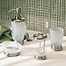 mDesign Bath Accessory Set, Soap Dispenser Pump, Toothbrush Holder, Tumbler, Soap Dish - 4 Pieces, Frost/Brushed Stainless