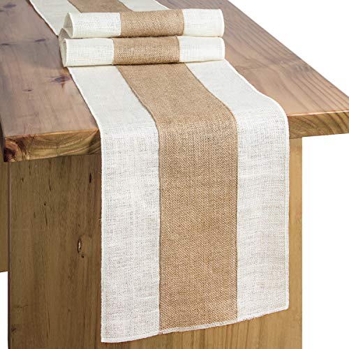 Letjolt Burlap Table Runner Jute Table Runner Farmhouse Runner Rustic Weddings Table Runner Woven Fabric Picnic Baby Shower Farmhouse Decor, Crean White Natural 12x72 Inches - Thumbnail 5