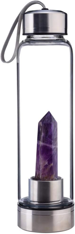 ToDIDAF Crystal Glass Water Bottle, Natural Crystal Point Healing Obelisk Wand Elixir Quartz Crystal Point Energy Water Bottle Tools Best Gifts for Your Friends, Families, 500g