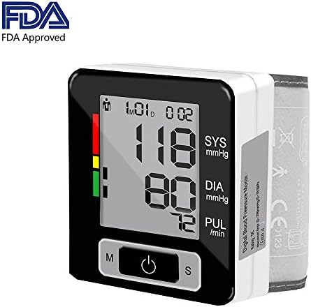 Automatic Wrist Blood Pressure Monitor Cuff FDA Approved Accurate Blood Pressure Monitor with 2 User Memory Storage LCD Display Pulse Hypertension Measurement Clear Reading