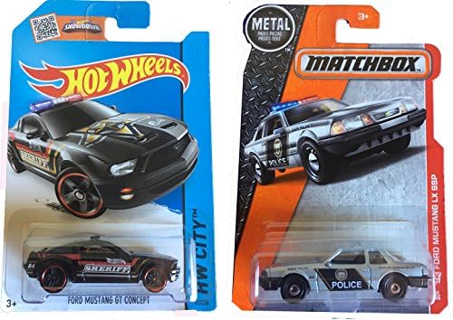 2016 Matchbox Metal '92 Ford Mustang LX SSP Police Car &amp; Hot Wheels Ford Mustang GT Concept 2-Car Bundle Set