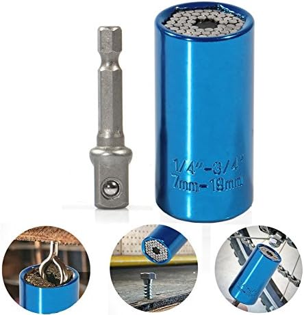 HEHEINC Universal Socket Set Multi-function 7mm-19mm Metric Wrench Adapter Sockets Ratchet with Power Drill Adapter Hand Tools Professional Repair Kits (Blue)