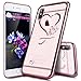 PHEZEN Compatible with iPhone XR Case,Love Heart Glitter Bling Crystal Rhinestone Diamonds Clear Soft TPU Case Rose Electroplate Frame TPU Silicone Bumper Case Cover for iPhone XR