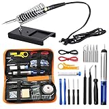 URCERI Soldering Iron Kit Electronics 26-in-1, 60W Adjustable Temperature Welding Tool, 6 pcs Soldering Tips with Desoldering Pump, Soldering IronStand, ESD Tweezers, Solder Wick, Wire Stripper Cutter