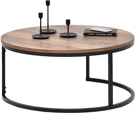 Selsey Kodia Side Table Coffee Table Round In Walnut Black 80 Cm Amazon De Kuche Haushalt