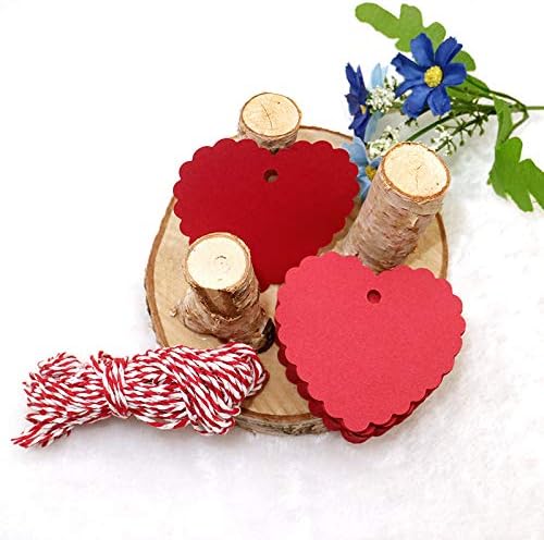 jijAcraft 100PCS Valentines Heart Tags Red Gift Tags,6.5X6CM Wedding Favour Hang Tags with 20M Red and White String for Valentines Day,Mothers' Day or DIY Crafts & Price Tags - Image 4